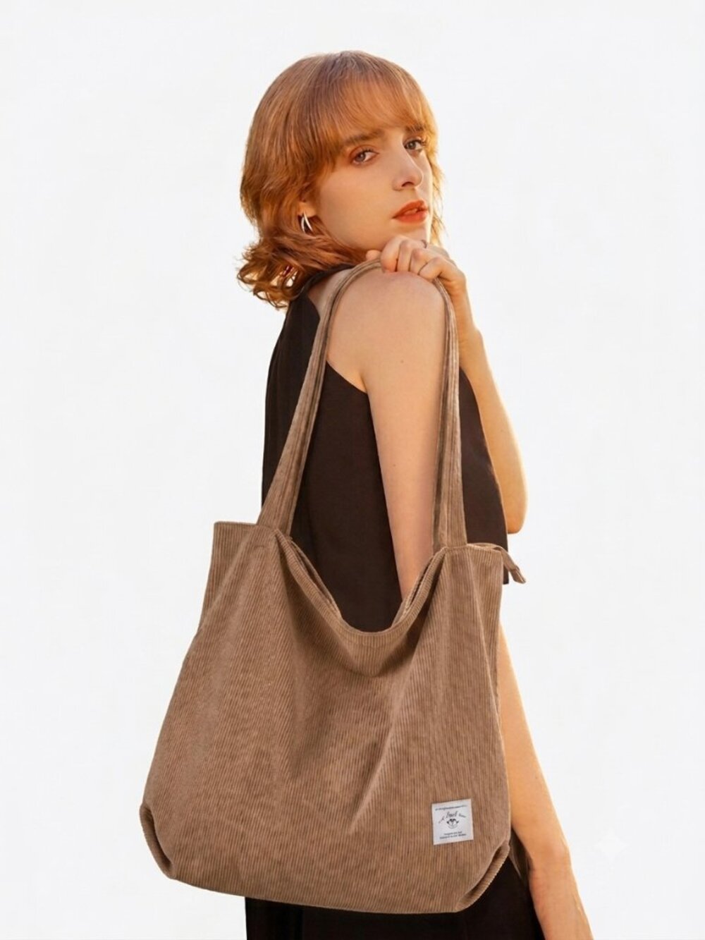 Corduroy Tote Bag in Taupe